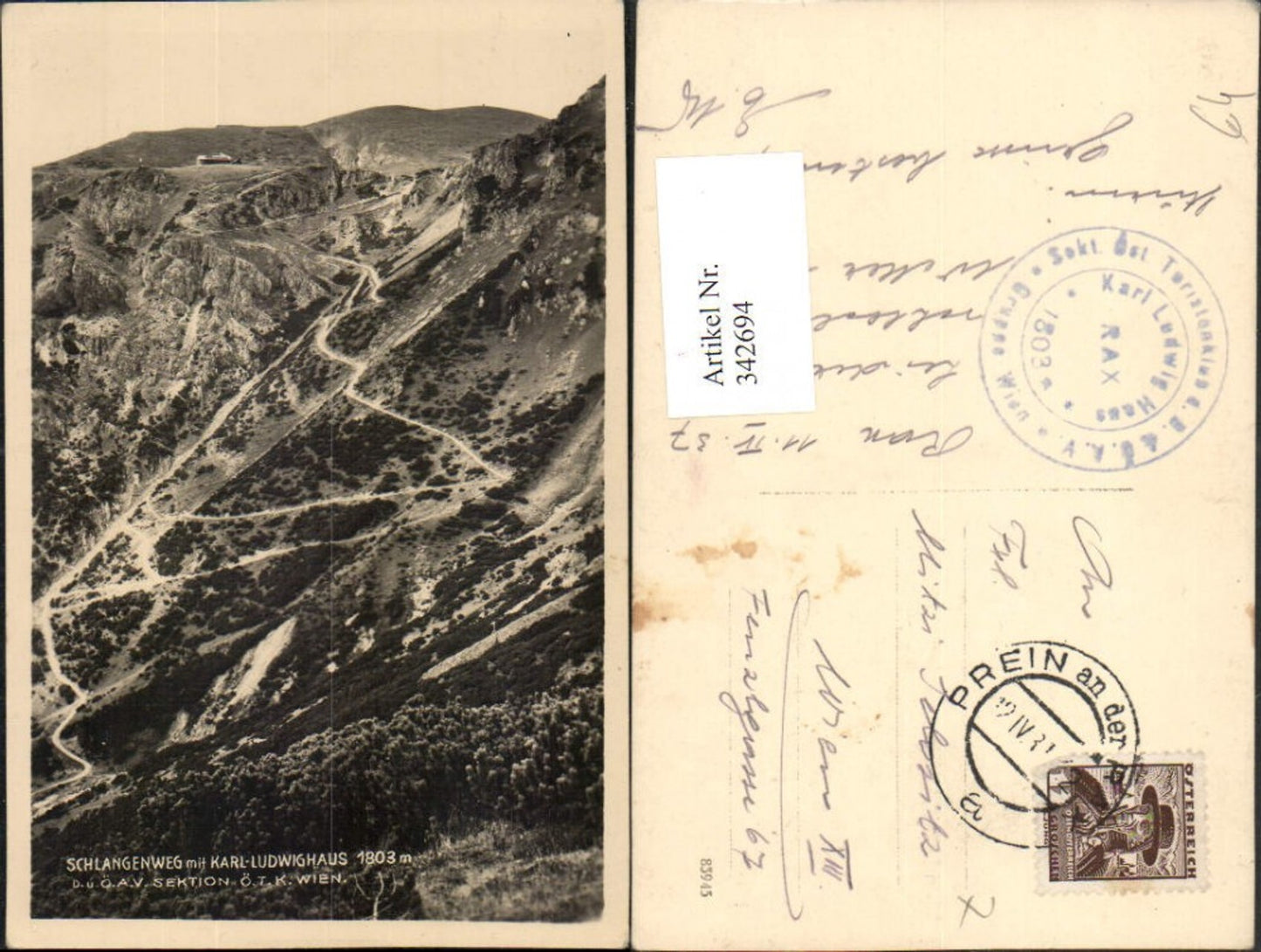 342694,Schlangenweg m. Karl-Ludwig-Haus Berghütte b. Reichenau