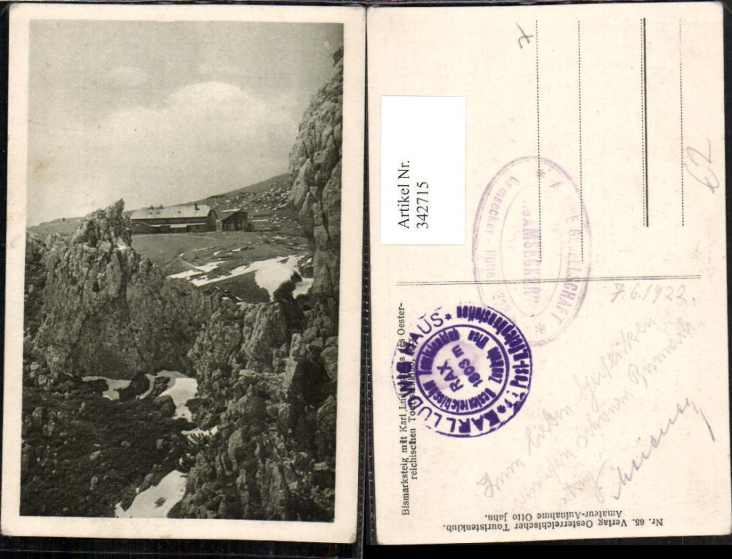 342715,Bismarcksteig m. Karl Ludwig-Haus Berghütte b. Reichenau