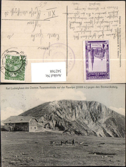 342768,Karl Ludwig-Haus Berghütte auf d. Raxalpe b. Reichenau geg. Bismarcksteig Bergkulisse