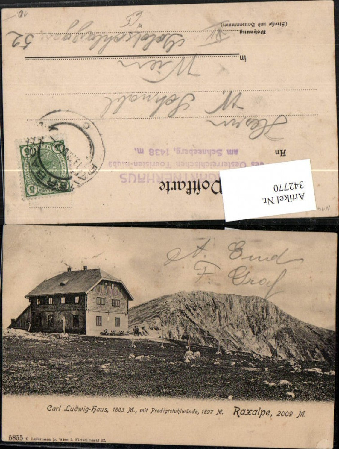 342770, Raxalpe Karl Ludwig-Haus mountain hut with Predigtstuhl walls near Reichenau mountain scenery