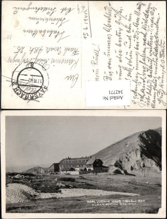 342771,Rax Karl Ludwig-Haus Berghütte b. Reichenau Feldpost Flack Ersatz Abt. 25