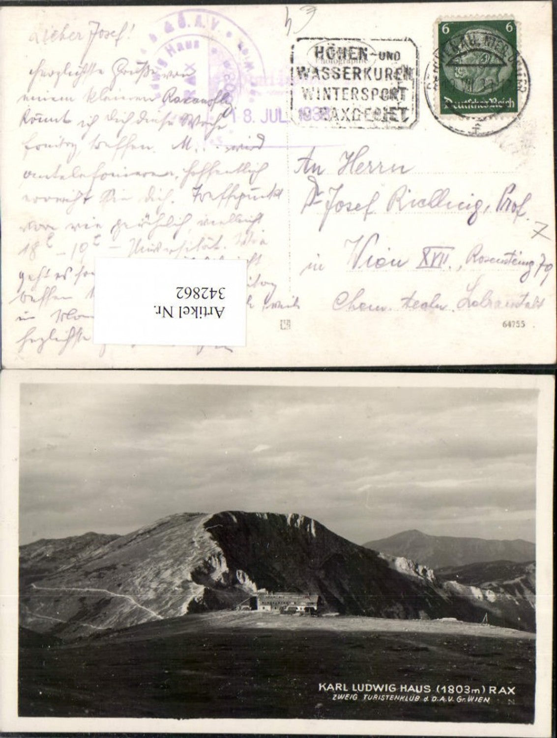 342862,Rax Karl Ludwig-Haus Berghütte b. Prein Reichenau Bergkulisse