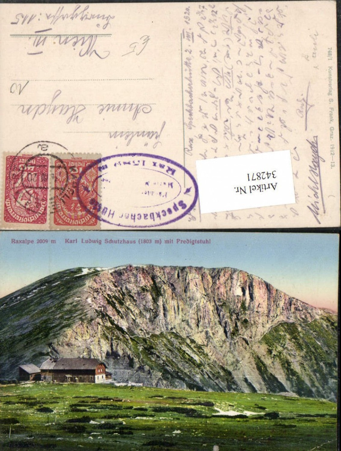 342871,Raxalpe Karl Ludwig-Schutzhaus Berghütte m. Predigtstuhl b. Reichenau Bergkulisse