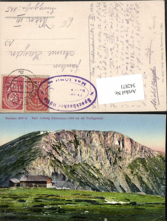 342871,Raxalpe Karl Ludwig-Schutzhaus Berghütte m. Predigtstuhl b. Reichenau Bergkulisse