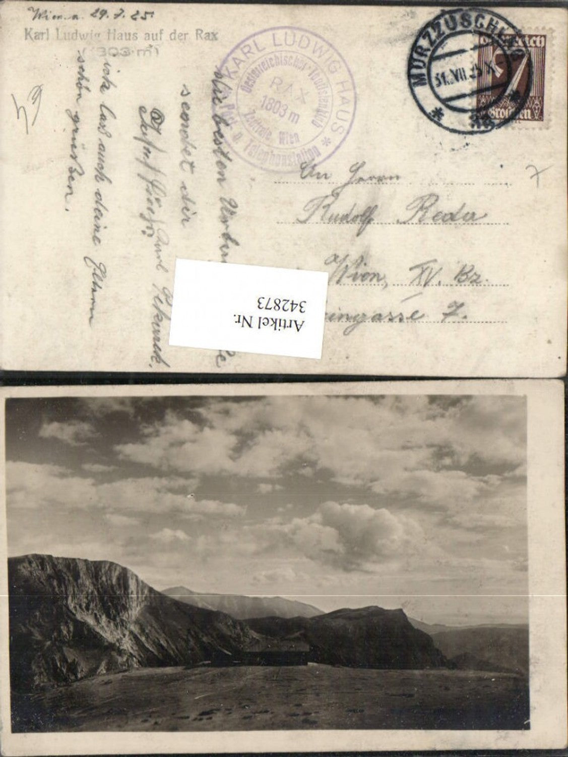 342873,Foto AK Karl Ludwig-Haus Berghütte auf d. Rax b. Reichenau Bergkulisse