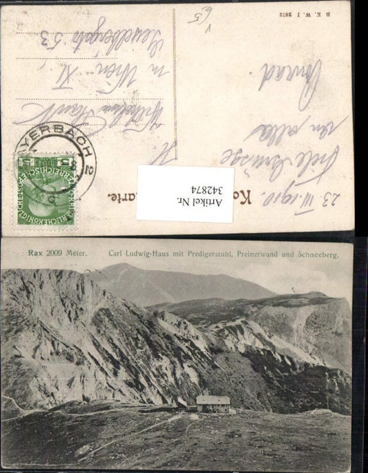 342874,Rax Karl Ludwig-Haus m. Predigtstuhl Preinerwand u. Schneeberg b. Prein pub B.K.W.I. 2872