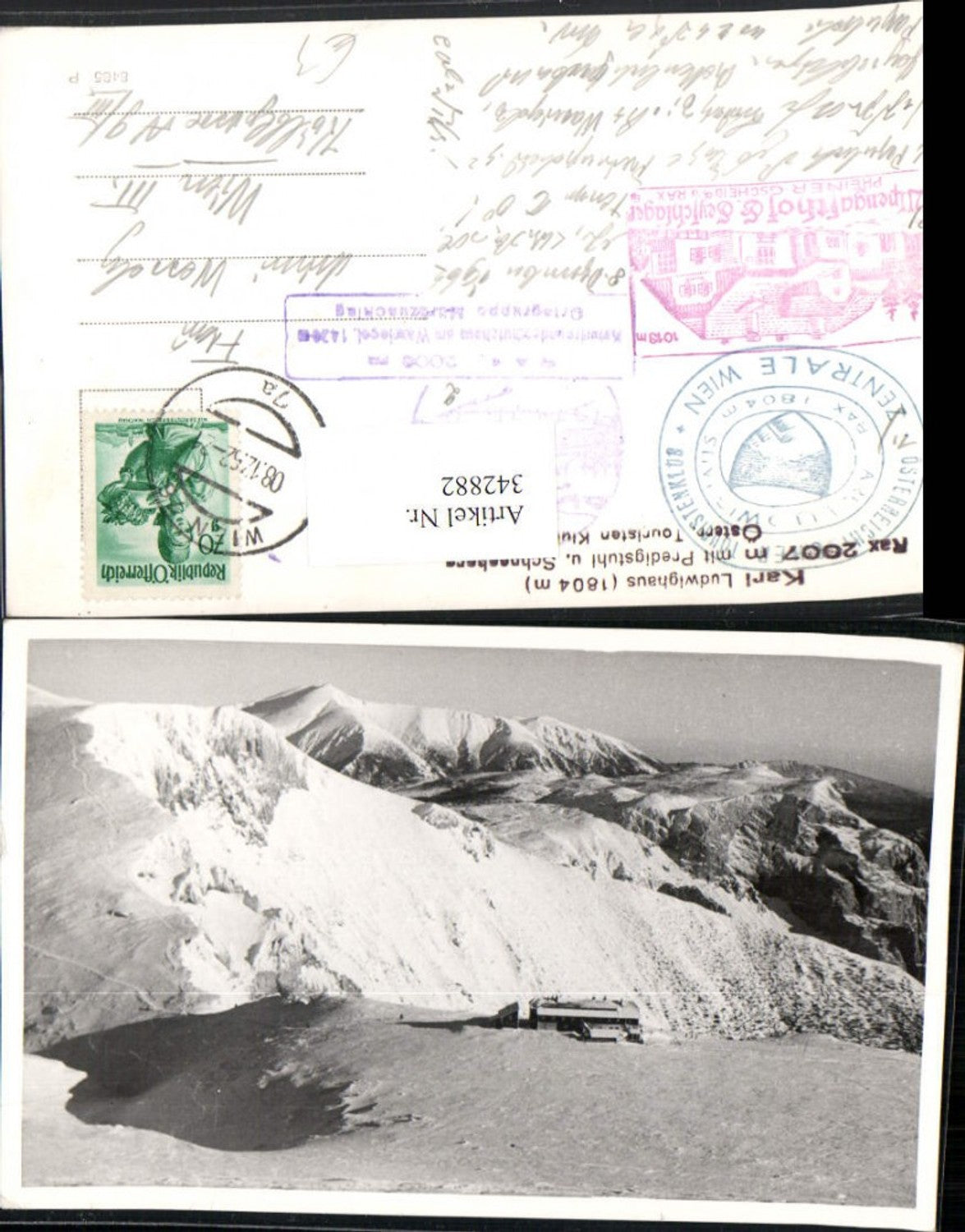 342882,Rax Karl Ludwig-Haus Berghütte m. Predigstuhl b. Prein Reichenau Bergkulisse Winterbild