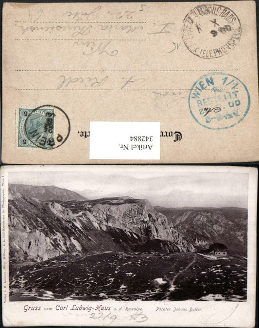 342884,Gruß vom Karl Ludwig-Haus Berghütte auf d. Raxalpe b. Prein Bergkulisse