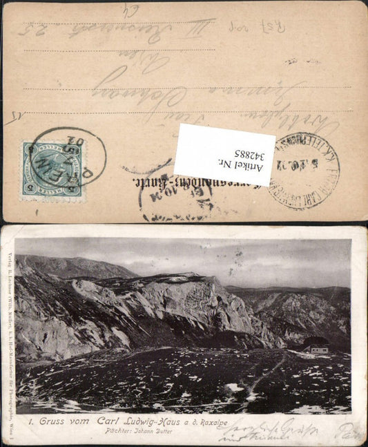 342885,Gruß vom Karl Ludwig-Haus Berghütte auf d. Raxalpe b. Prein Bergkulisse