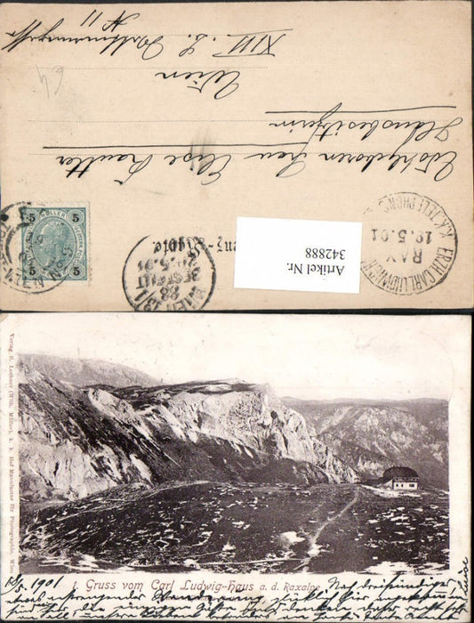 342888,Gruß vom Karl Ludwig-Haus Berghütte auf d. Raxalpe b. Prein Bergkulisse