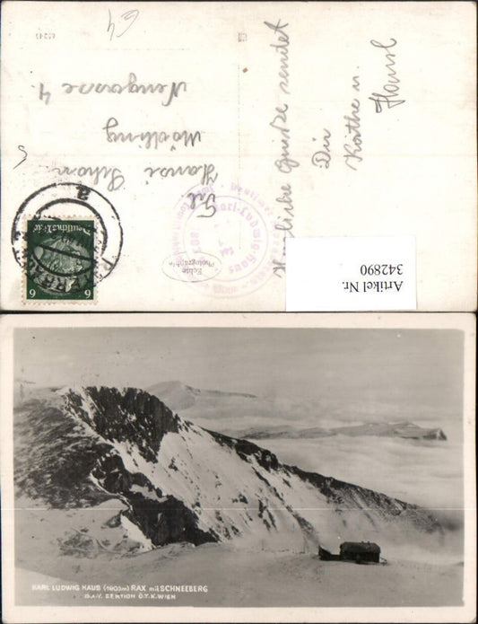 342890,Rax Karl Ludwig-Haus Berghütte m. Schneeberg b. Prein Reichenau Bergkulisse Winterbild