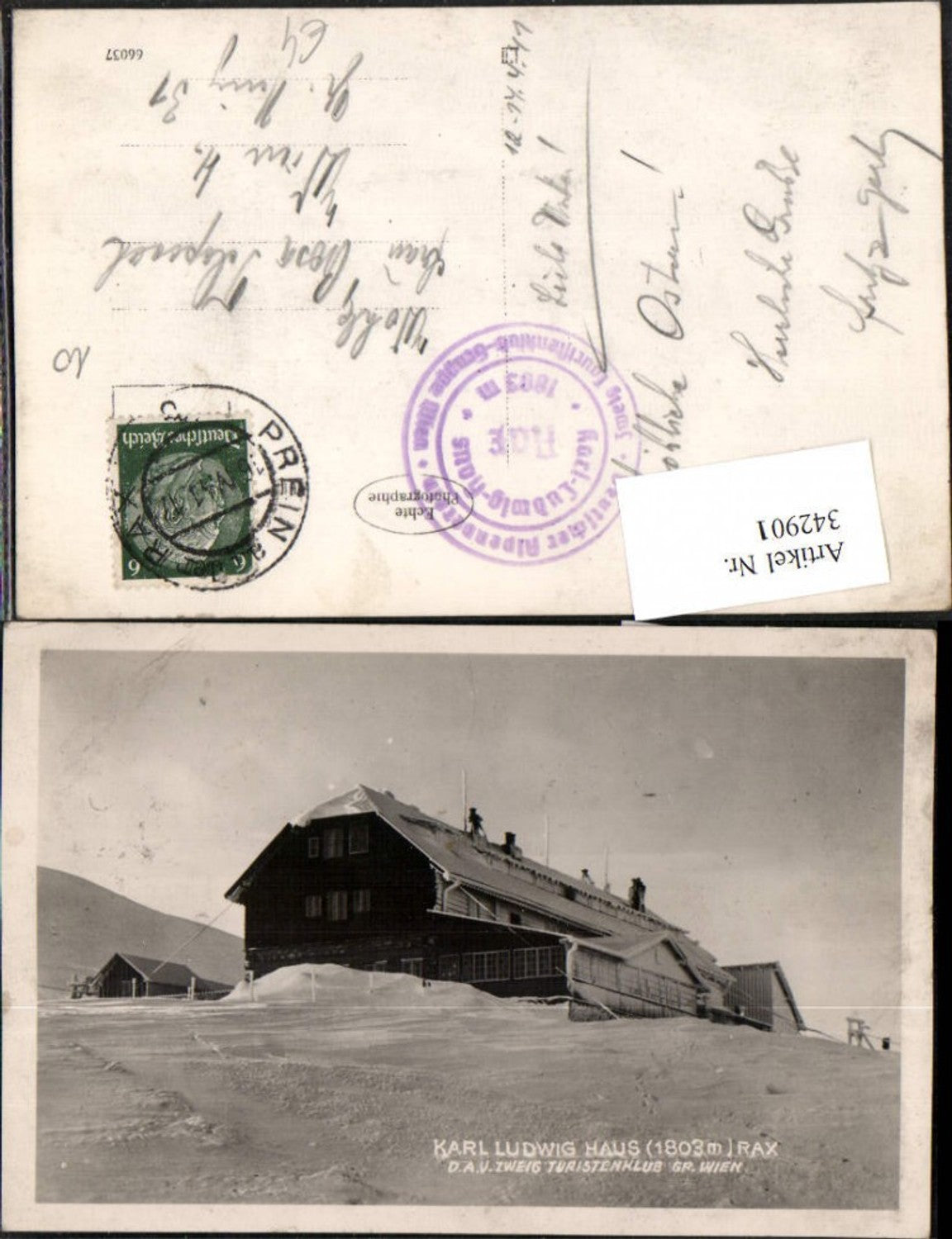 342901,Rax Karl Ludwig-Haus Berghütte b. Prein Reichenau Winterbild