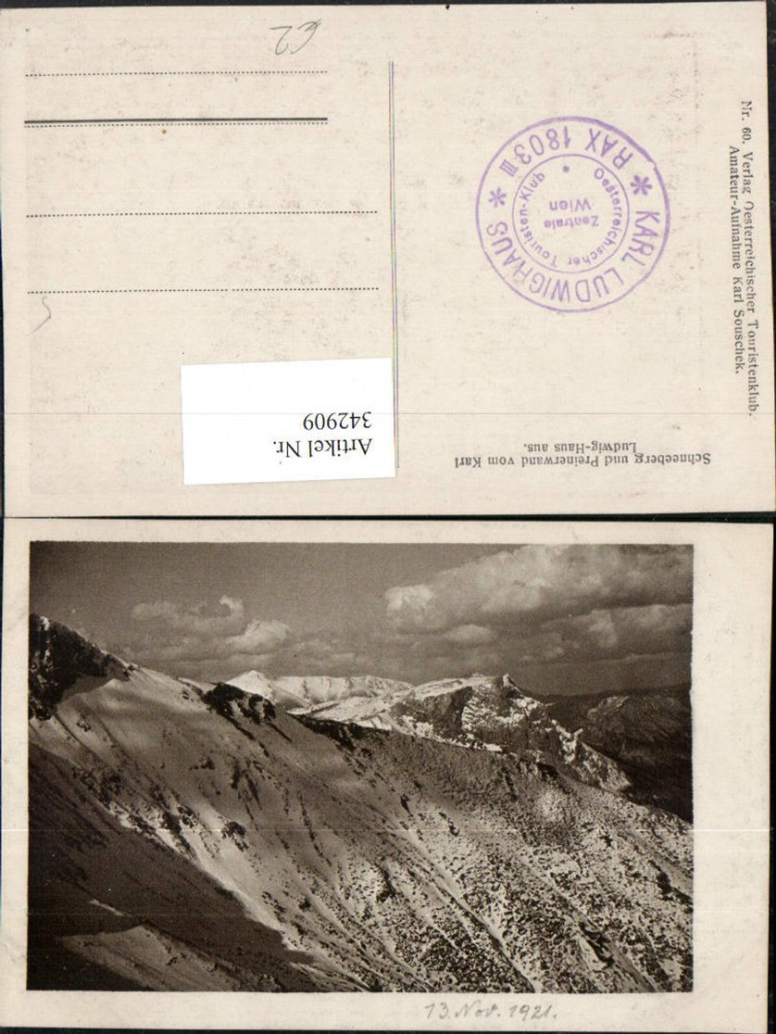 342909,Preinerwand u. Schneeberg vom Karl Ludwig-Haus b. Prein Reichenau Bergkulisse
