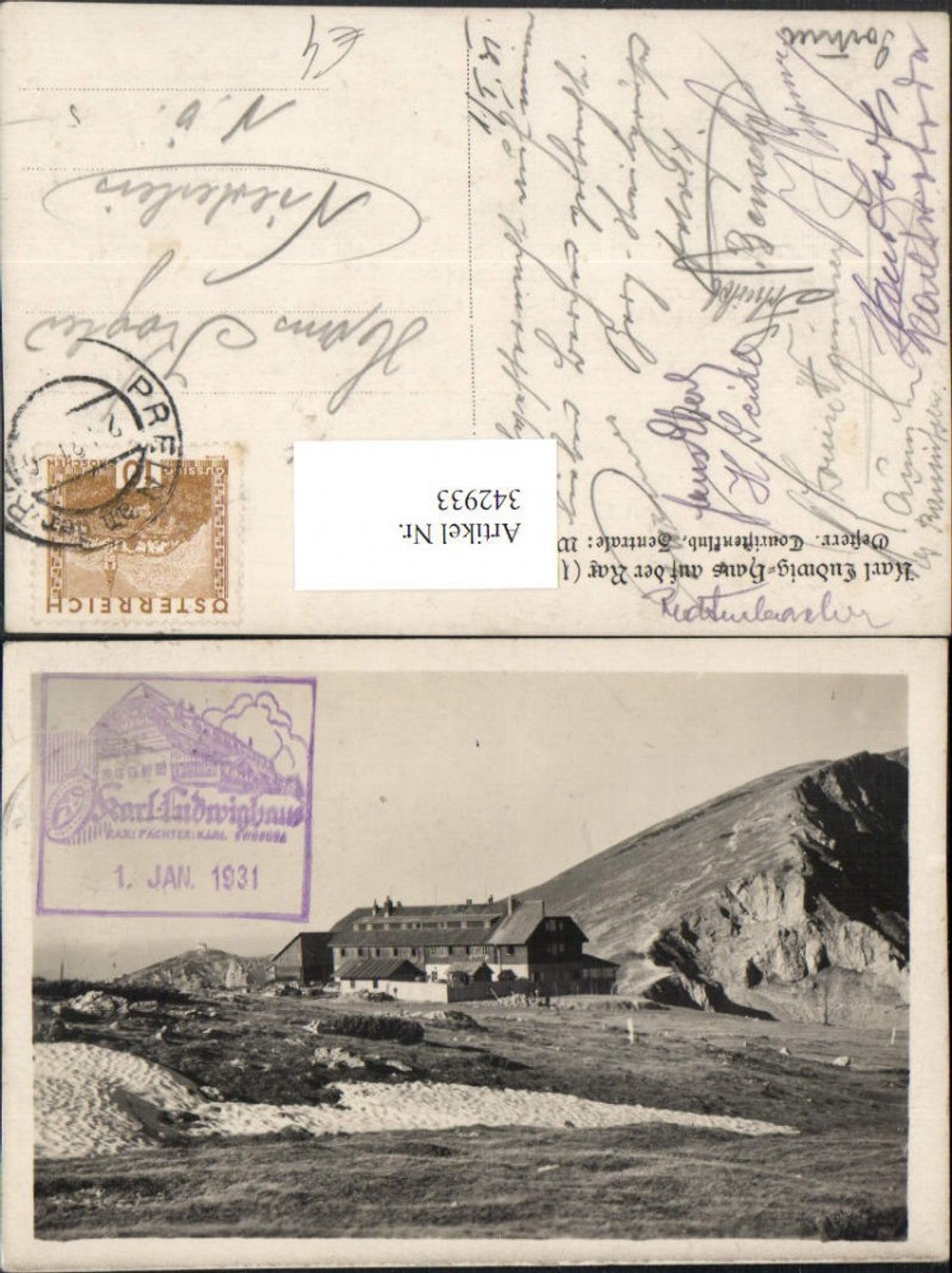 342933,Karl Ludwig-Haus Berghütte auf d. Rax b. Prein Reichenau