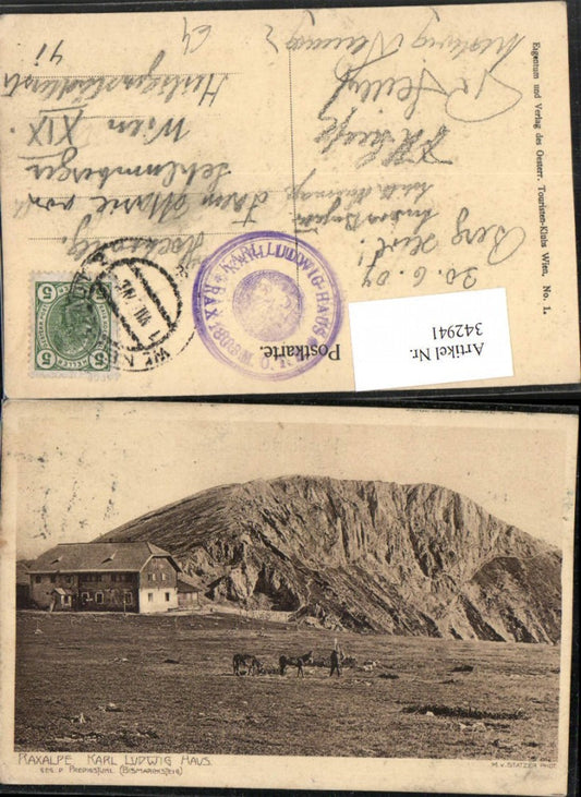 342941,Raxalpe Karl Ludwig-Haus Berghütte b. Prein geg. Predigstuhl Bergkulisse