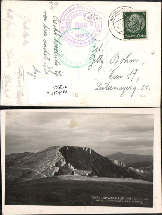 342945,Rax Karl Ludwig-Haus Berghütte b. Prein Reichenau Bergkulisse