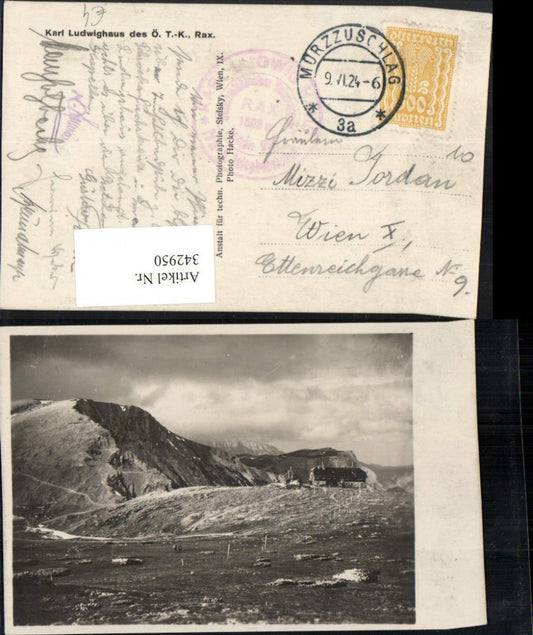342950,Foto AK Rax Karl Ludwig-Haus Berghütte b. Prein Reichenau Bergkulisse