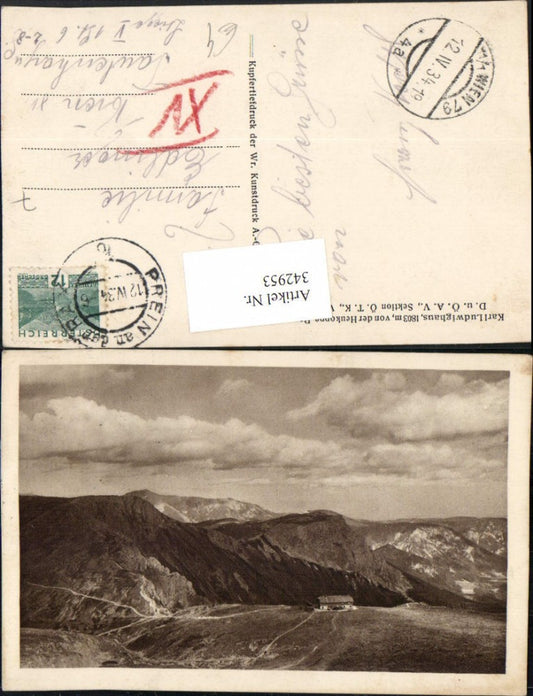 342953,Rax Karl Ludwig-Haus Berghütte von d. Heukoppe b. Prein Bergkulisse
