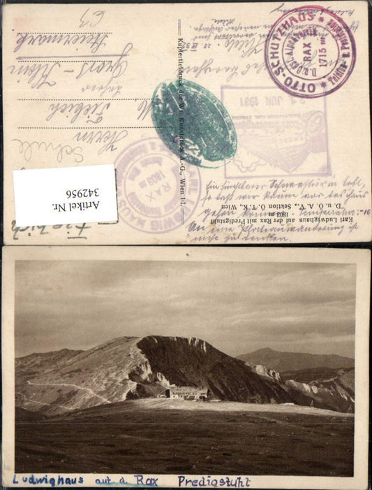 342956,Karl Ludwig-Haus Berghütte auf d. Rax m. Predigstuhl b. Prein Bergkulisse