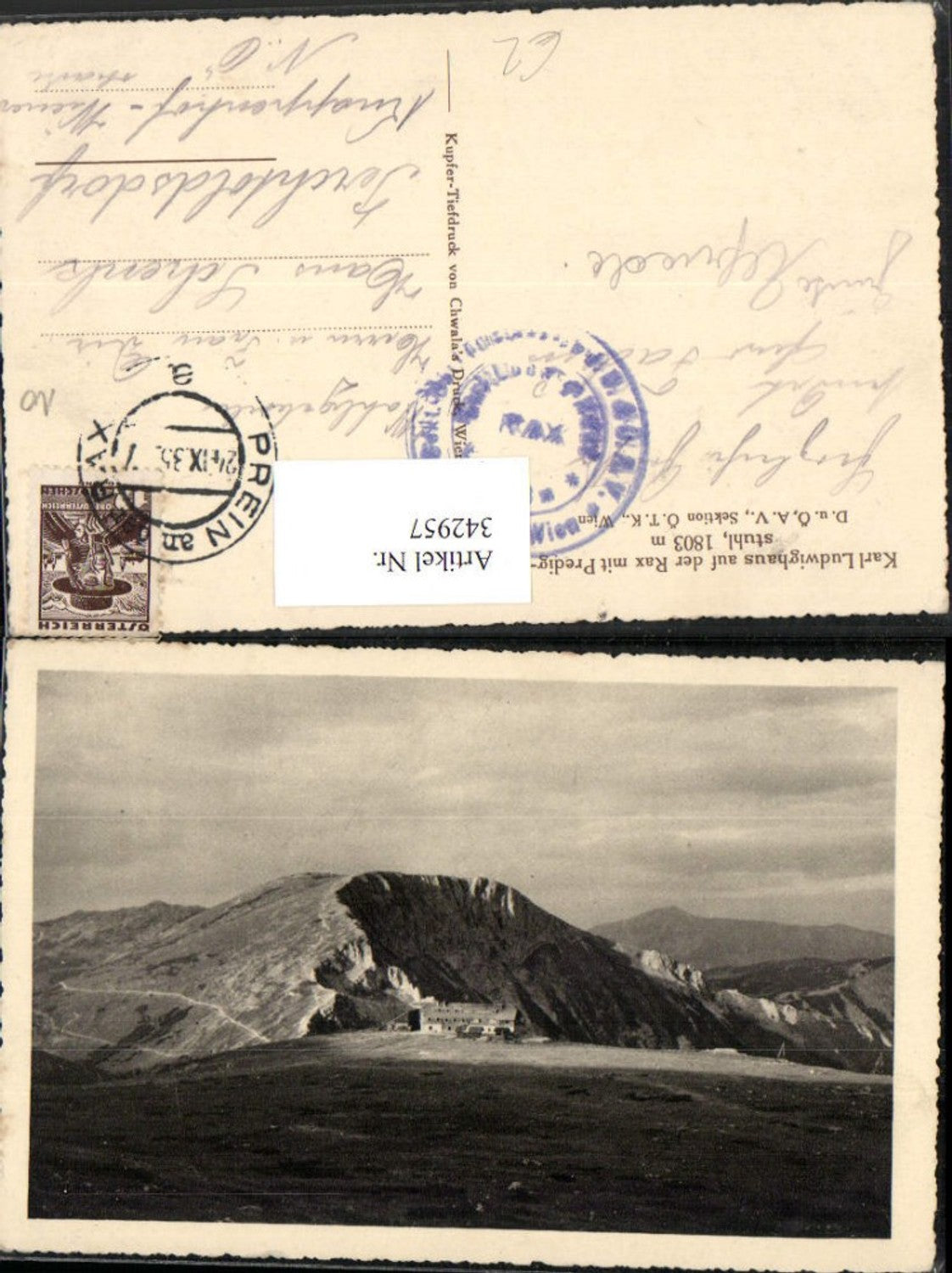 342957,Karl Ludwig-Haus Berghütte auf d. Rax m. Predigstuhl b. Prein Bergkulisse
