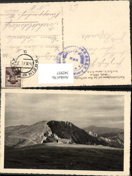 342957,Karl Ludwig-Haus Berghütte auf d. Rax m. Predigstuhl b. Prein Bergkulisse