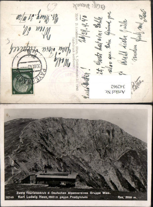 342962,Rax Karl Ludwig-Haus Berghütte b. Prein Reichenau geg. Predigtstuhl Bergkulisse