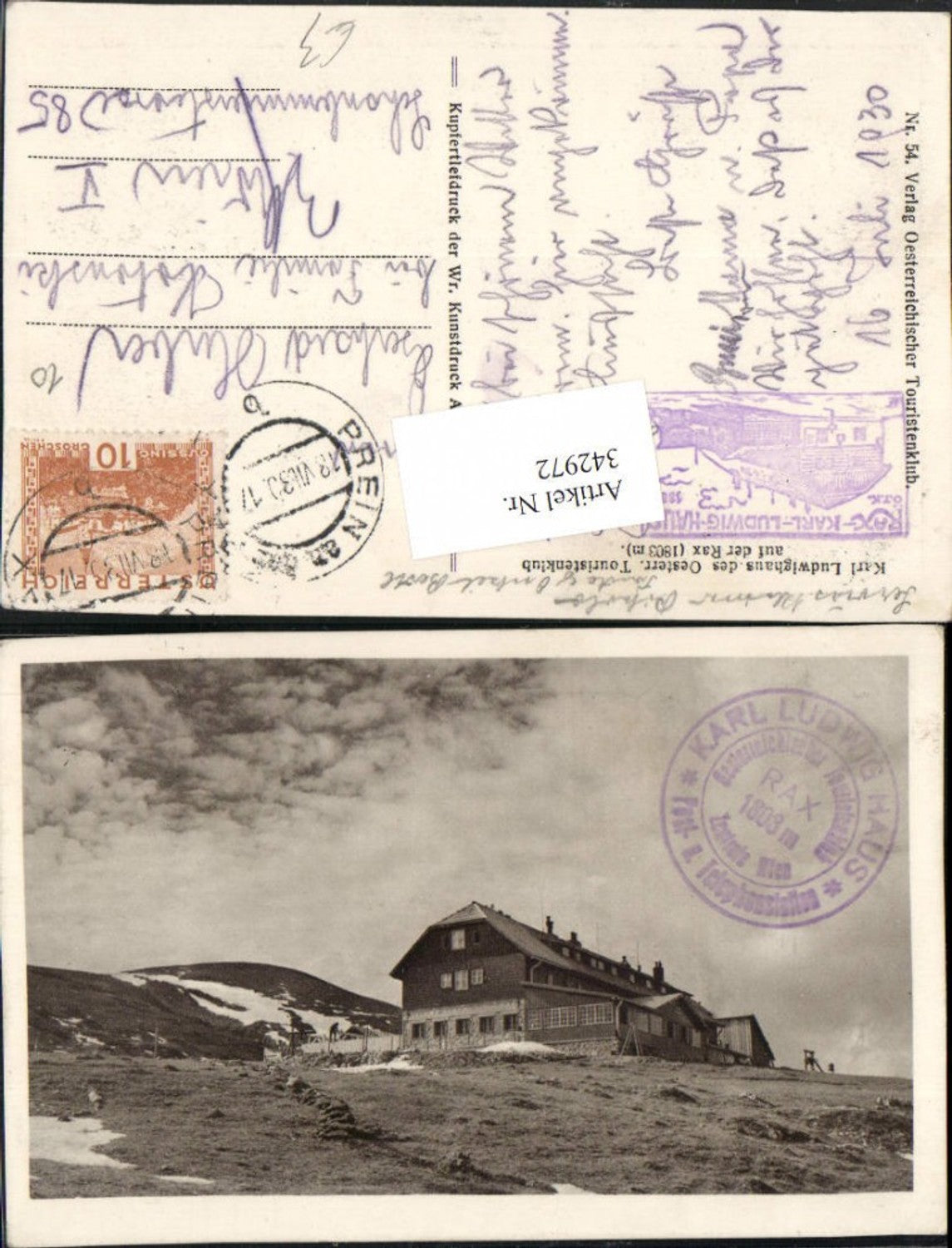 342972,Karl Ludwig-Haus Berghütte auf d. Rax b. Prein Reichenau