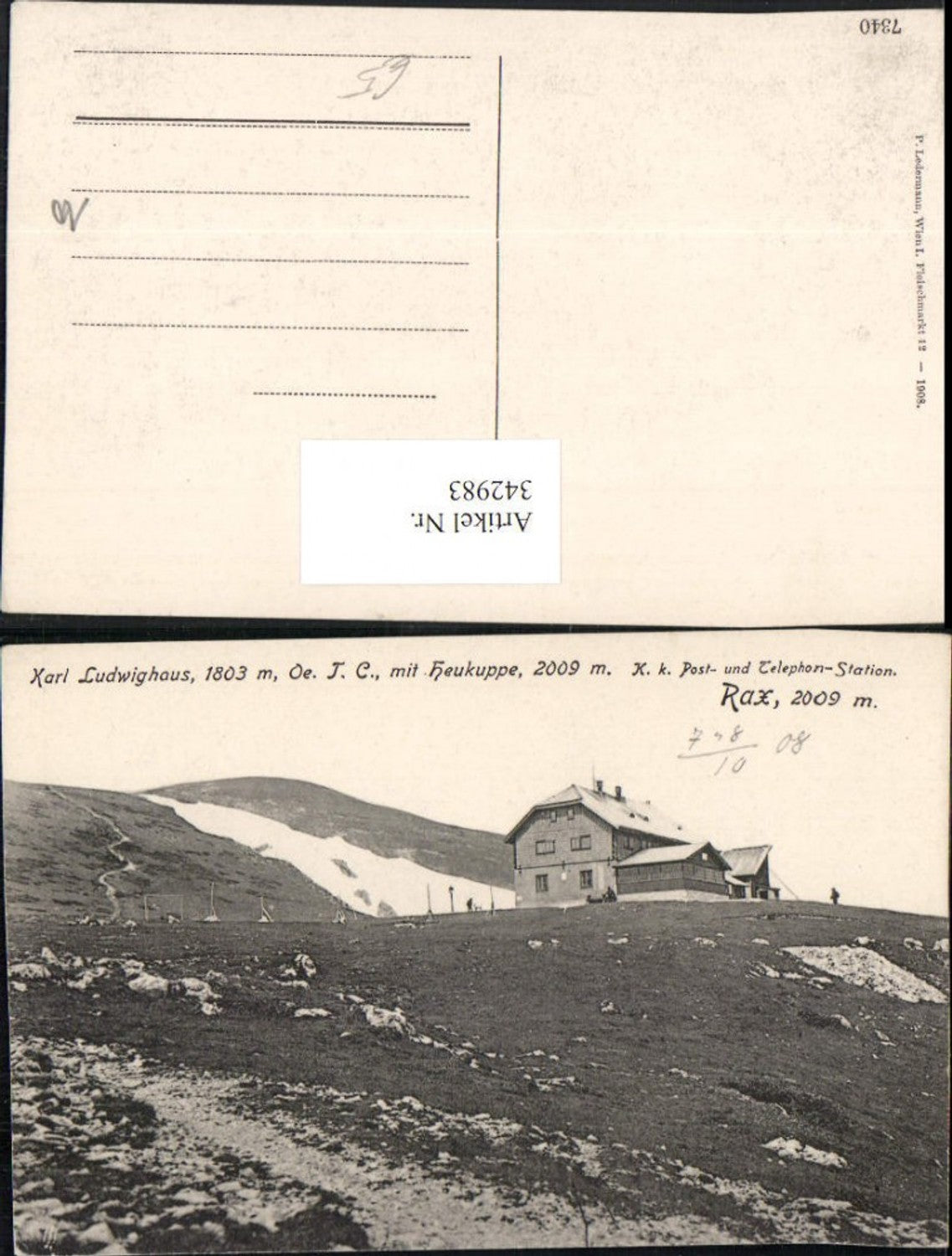 342983,Rax Karl Ludwig-Haus Berghütte m. Heukuppe b. Prein Reichenau