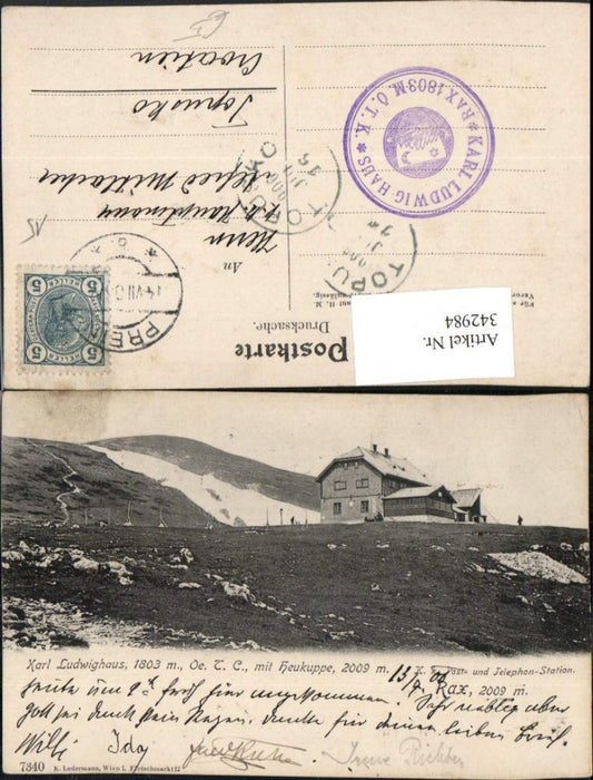 342984,Rax Karl Ludwig-Haus Berghütte m. Heukuppe b. Prein Reichenau