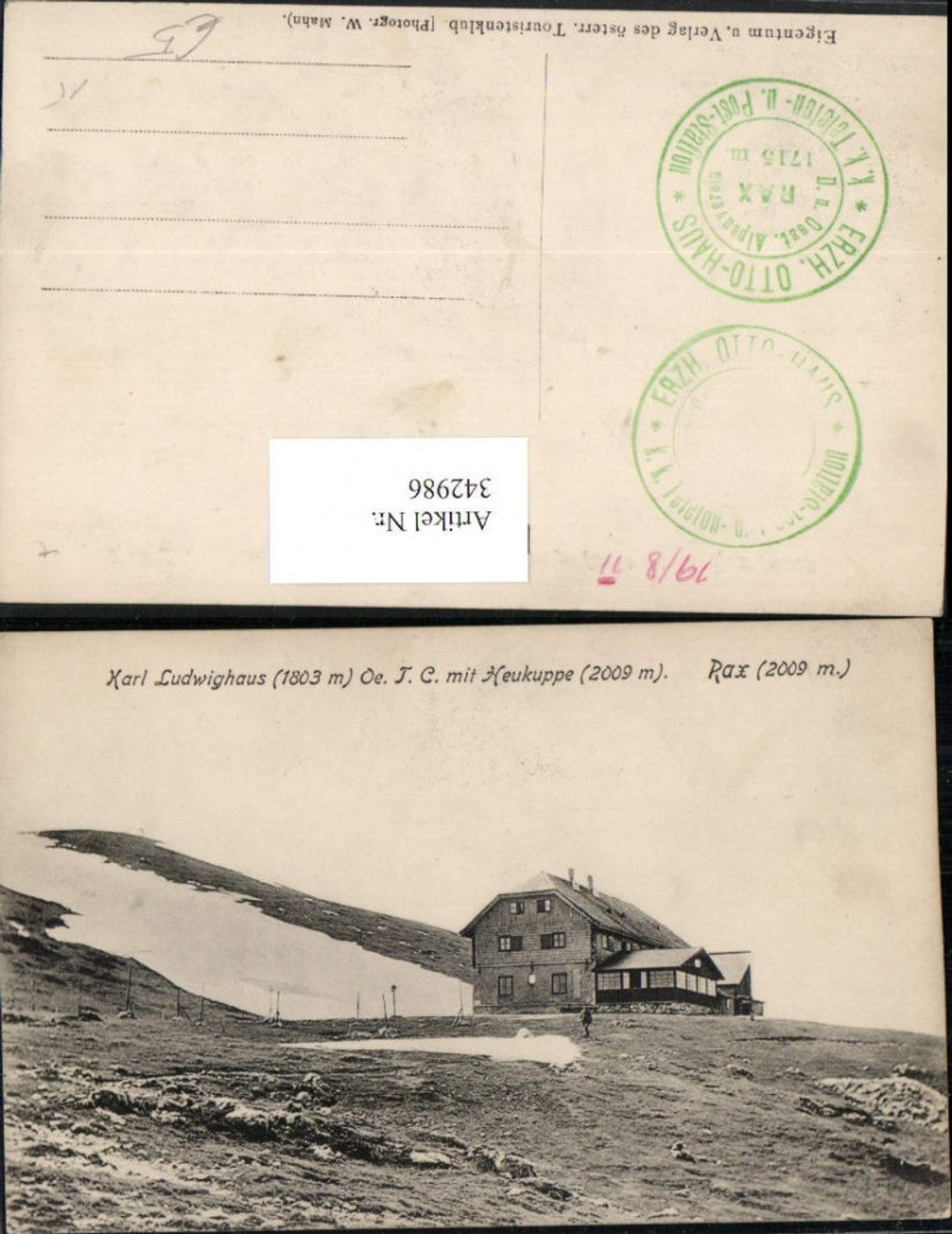 342986,Rax Karl Ludwig-Haus Berghütte m. Heukuppe b. Prein Reichenau