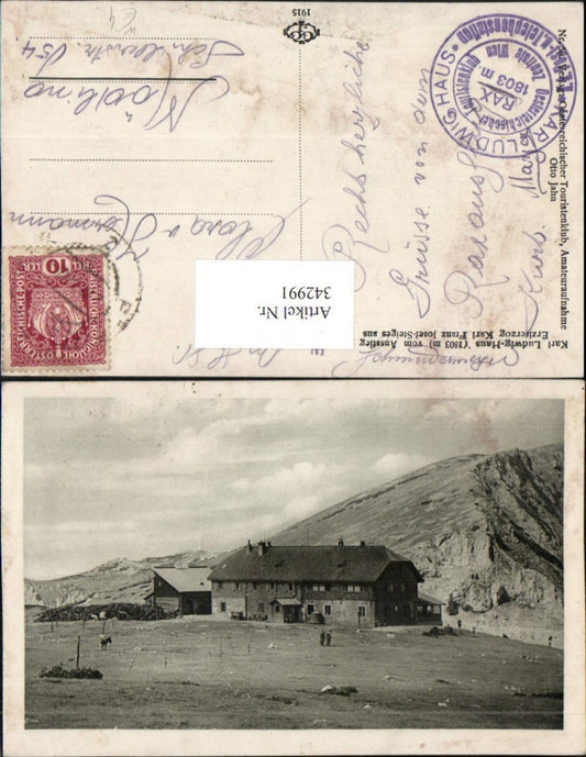 342991,Karl Ludwig-Haus Berghütte vom Ausstieg Franz Josef-Steig b. Prein Bergkulisse
