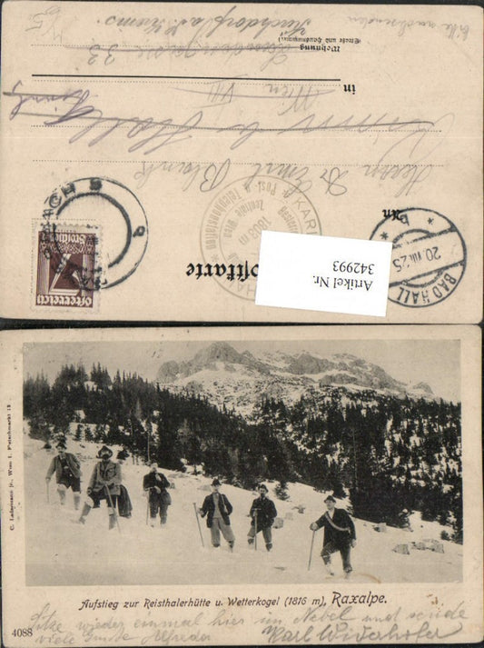 342993,Raxalpe Aufsteig zur Reisthalerhütte u. Wetterkogel b. Reichenau Bergsteiger Winterbild