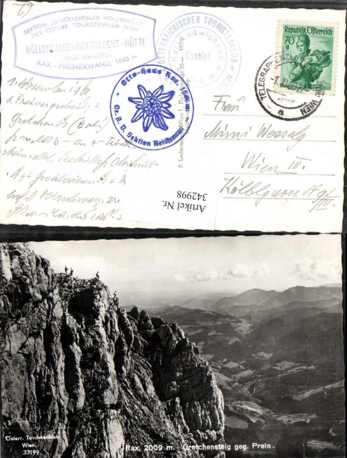 342998,Rax Gretchensteig geg. Prein u. Schwarzatal Felswand