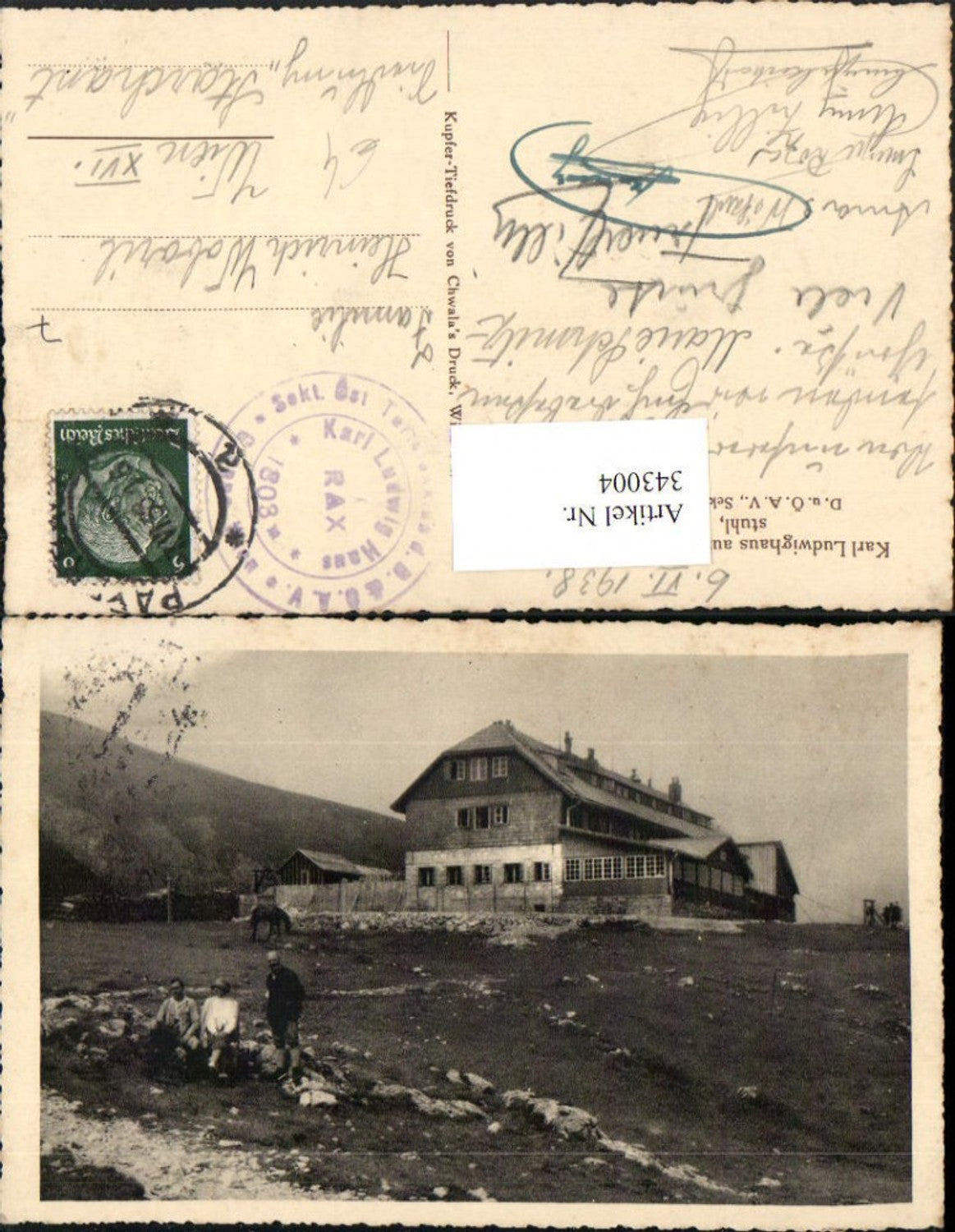 343004,Karl Ludwig-Haus Berghütte auf d. Rax m. Predigstuhl b. Prein Reichenau