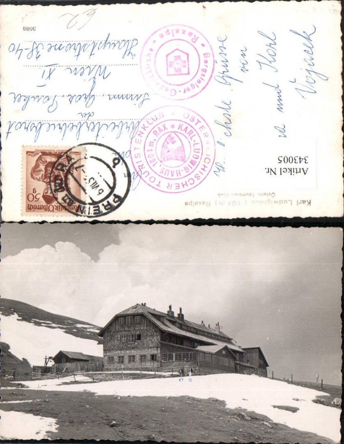 343005,Raxalpe Karl Ludwig-Haus Berghütte b. Prein Reichenau