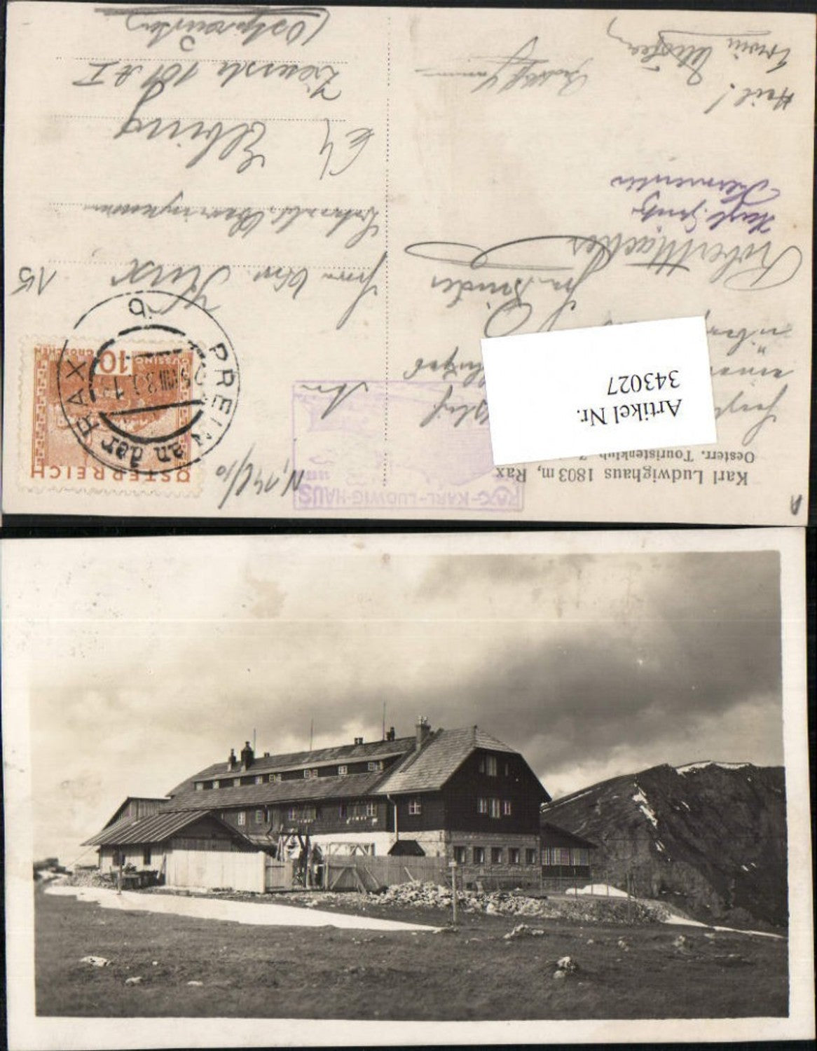 343027,Rax Karl Ludwig-Haus Berghütte b. Prein Reichenau Bergkulisse