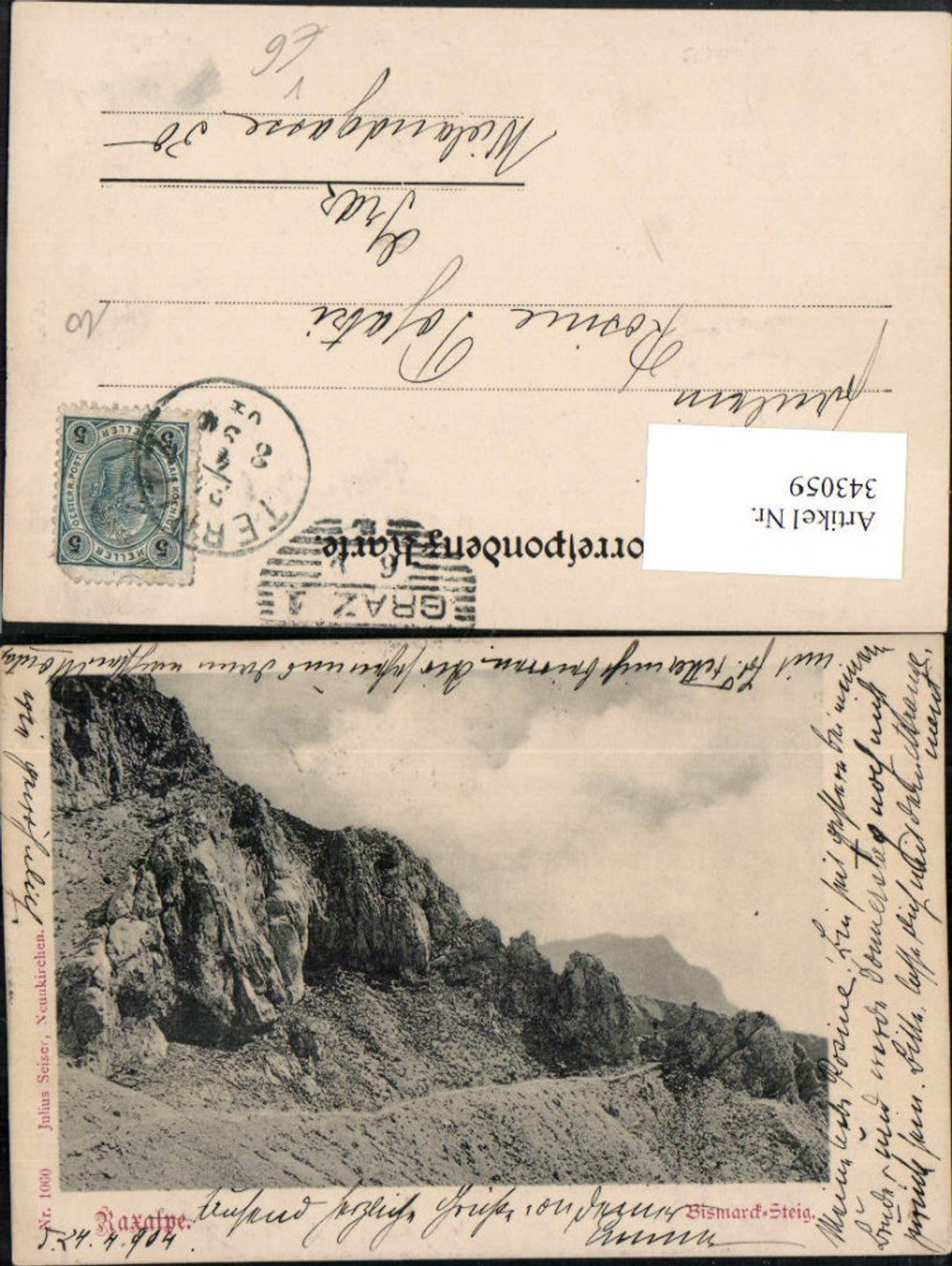 343059,Rax Bismarcksteig b. Prein Reichenau Bergkulisse pub Julius Seiser 1060