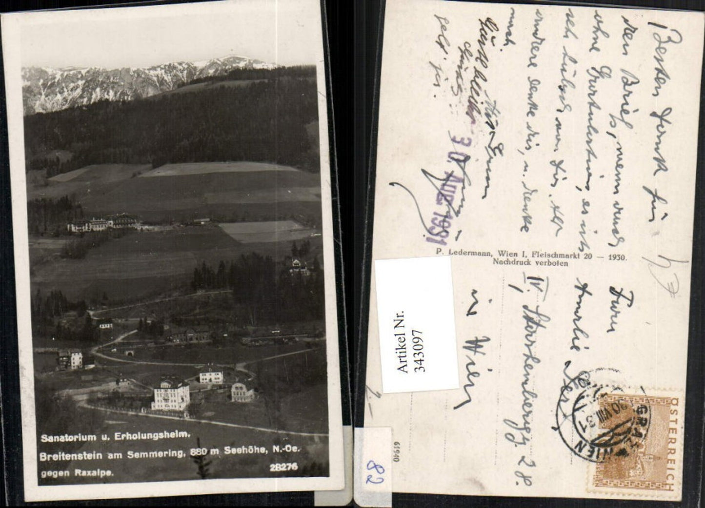 343097,Breitenstein am Semmering Sanatorium u. Erholungsheim geg. Rax Bergkulisse