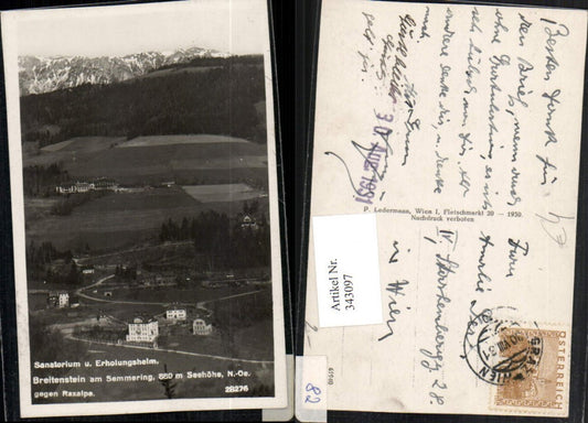 343097,Breitenstein am Semmering Sanatorium u. Erholungsheim geg. Rax Bergkulisse