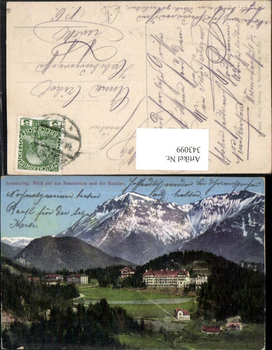 343099,Semmering Blick auf Sanatorium u. Raxalpe Bergkulisse