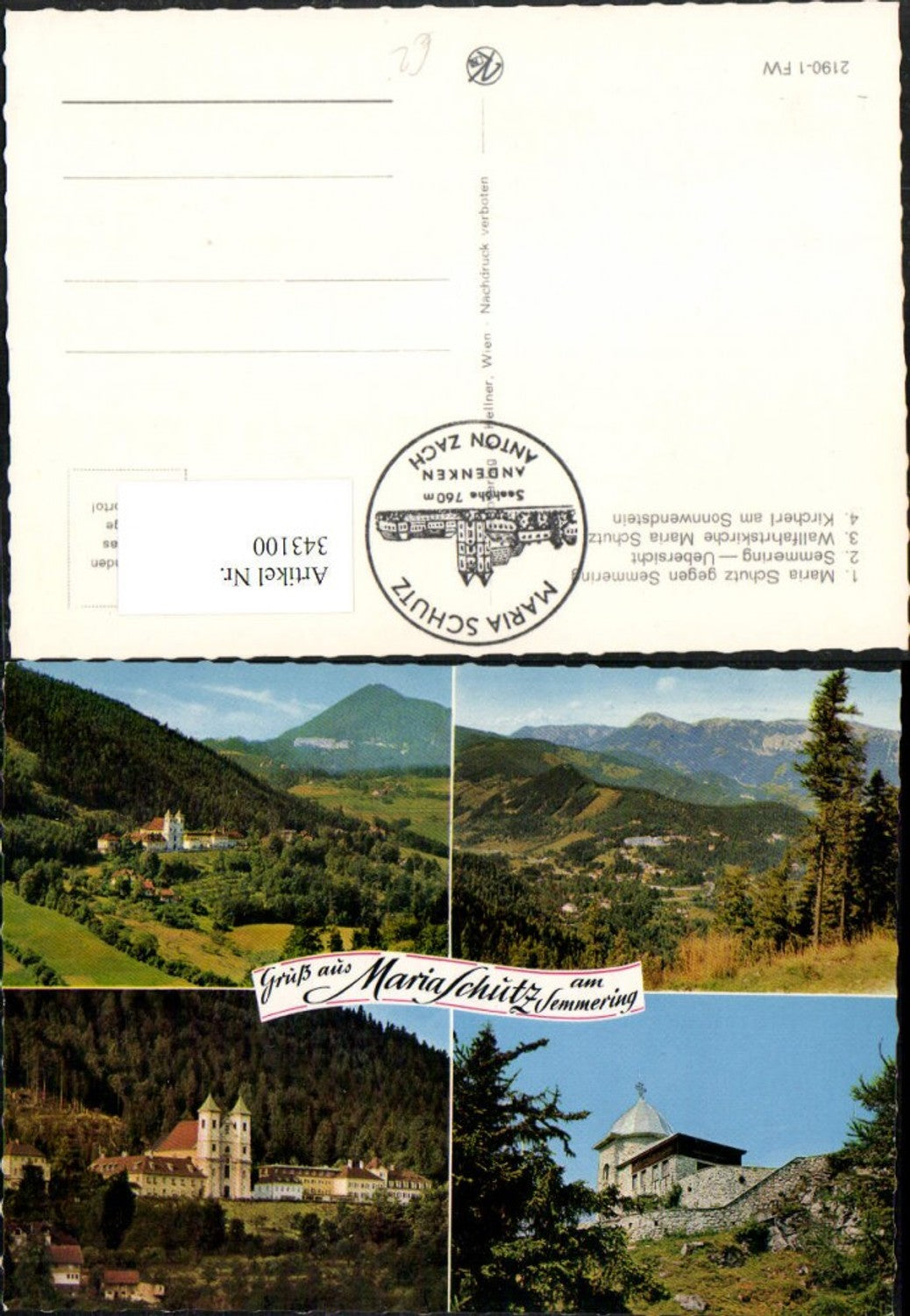343100,Gruß aus Maria Schutz am Semmering Kirche Kapelle am Sonnwendstein Mehrbildkarte