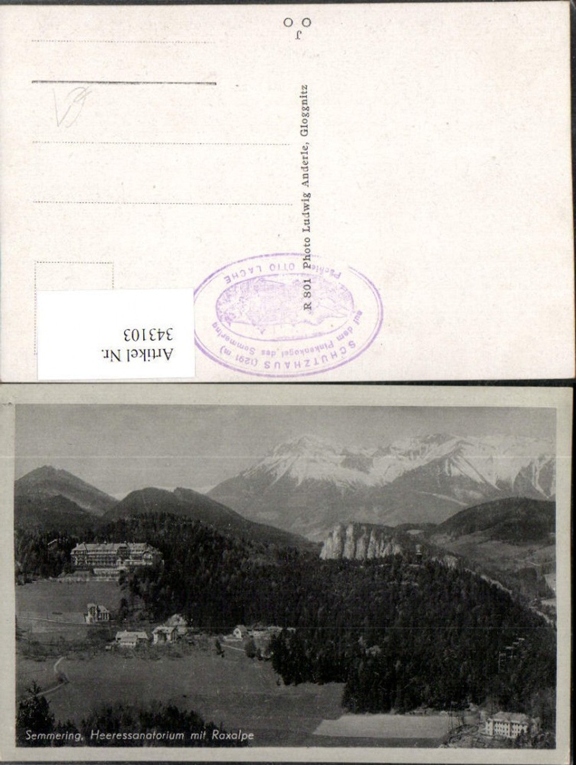 343103,Semmering Heeressanatorium m. Raxalpe Bergkulisse