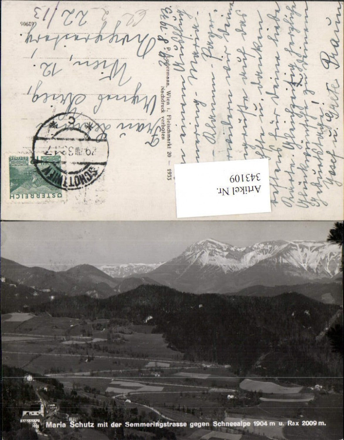 343109,Maria Schutz m. Semmeringstraße geg. Schneealpe Bergkulisse