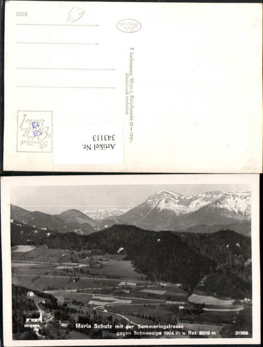 343113,Maria Schutz m. Semmeringstraße geg. Schneealpe u. Rax Bergkulisse