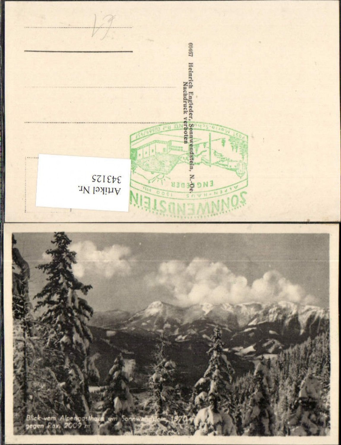 343125,Blick vom Alpengasthaus am Sonnwendstein b. Semmering geg. Rax Bergkulisse