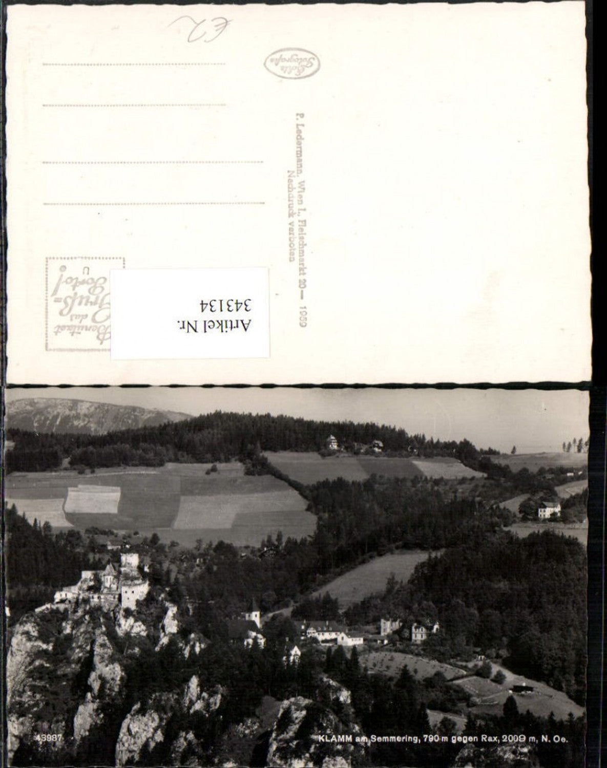 343134,Klamm am Semmering Teilansicht m. Burg geg. Rax