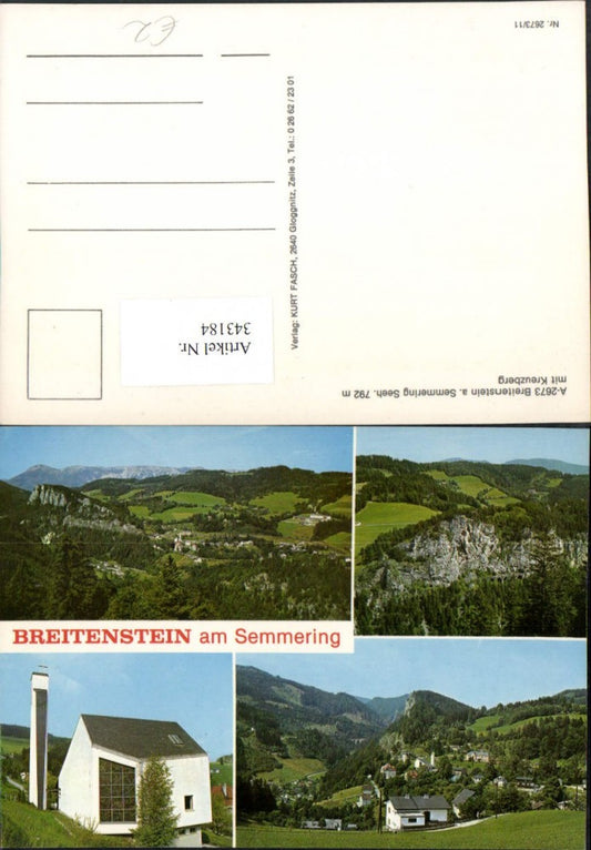 343184,Breitenstein am Semmering Totale m. Kreuzberg Kirche Mehrbildkarte