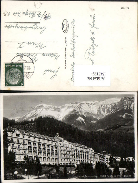 343192,Semmering Hotel Panhans m. Raxalpe Bergkulisse