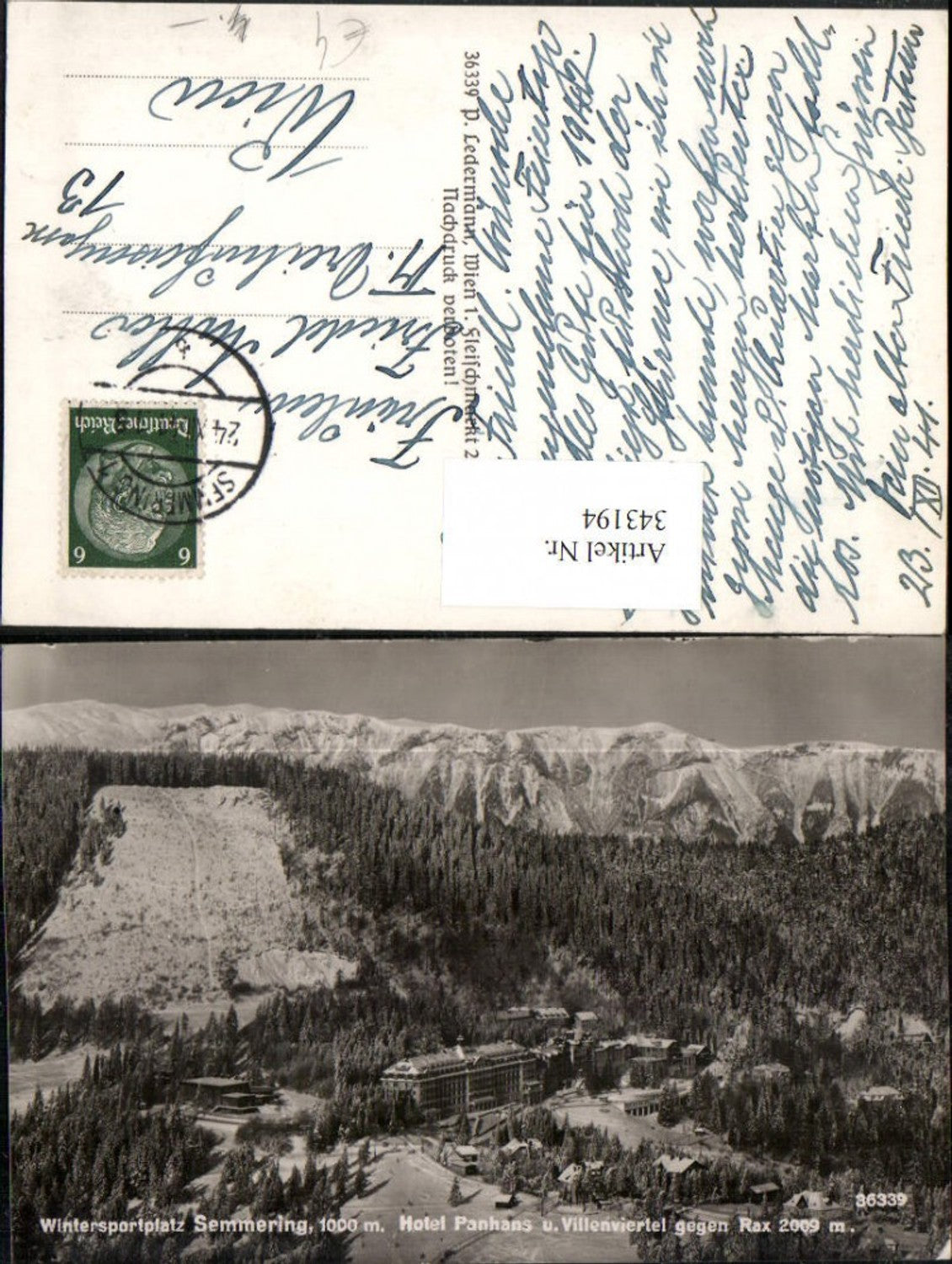 343194,Semmering Hotel Panhans u. Villenviertel geg. Rax Bergkulisse Winterbild