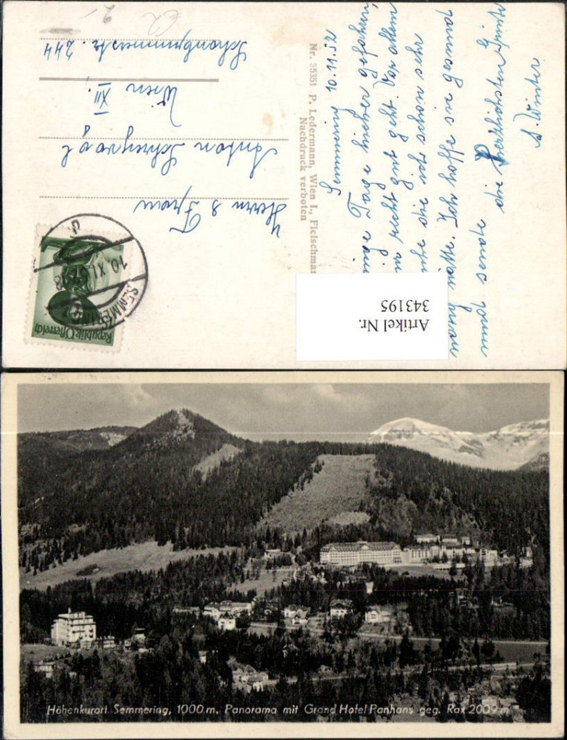343195,Semmering Panorama m. Grand Hotel Panhans geg. Rax Bergkulisse